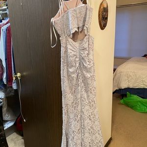 Nude dress with silver lace